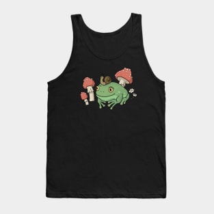 A Cute Cottagecore Aesthetic with a Frog Wearing a Snail Hat and Mushroom Tank Top